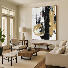 Load image into Gallery viewer, Huge Dynamic Black - Gold Abstract Acrylic for Stylish Home Office LargeART0278
