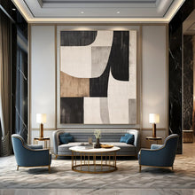 Load image into Gallery viewer, Beige - Gray - Black Geometric Abstract Painting, Perfect for Mid - Century Modern Living Room &amp; Chic Home Office LargeART1371
