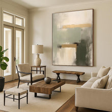 Load image into Gallery viewer, Large - Scale Green - Gold - Gray Tonal Abstract Art for Elegant Office &amp; Chic Living Room LargeART0532
