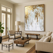 Load image into Gallery viewer, “Gilded Frostfall” – White, Gray &amp; Gold Abstract Acrylic with Icy Textures DTP074
