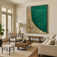 Load image into Gallery viewer, “Gold and Emerald Half - Moon” - Green, Gold Abstract Art on Canvas DKH1219

