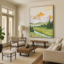 Load image into Gallery viewer, “Sunlit Mountainscape: Vivid Nature Abstract” Abstract Painting on Canvas, Rustic Living Room Art DKH1037
