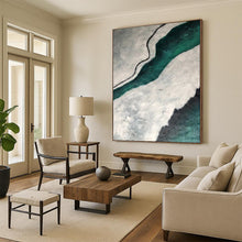 Load image into Gallery viewer, “Aerial River View” – Swirling green river, gray - white land, textured paint DTP403
