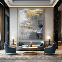 Load image into Gallery viewer, Gray &amp; Gold Textured Abstract Canvas Painting, Suited for Minimalist Bedroom &amp; Sophisticated Lounge LargeART1260
