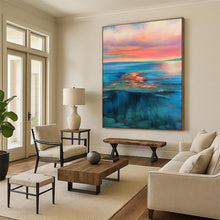 Load image into Gallery viewer, “Sunset Lagoon” – Pink, Orange &amp; Blue Coastal Abstract Acrylic Art DTP051
