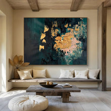 Load image into Gallery viewer, Dark Green with Gold &amp; Pink Accents Abstract Painting for Luxury Living Room &amp; Sophisticated Hotel Lobby DKH262

