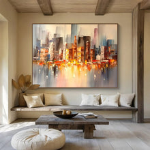 Load image into Gallery viewer, City Sunset “Luminous Skyline” Painting on Canvas, Dynamic Cityscape Art DKH899
