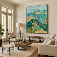Load image into Gallery viewer, Green &amp; Blue Impasto Mountain Art, Ideal for Adventure - Inspired Office &amp; Cozy Cabin LargeART2120
