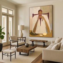 Load image into Gallery viewer, “Seated Figure in White Cloak” – Contemplative Figurative Painting with Minimalist Setting DTP142
