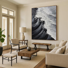 Load image into Gallery viewer, “Black and White Waves” - Minimalist Seascape Art on Canvas DKH1658
