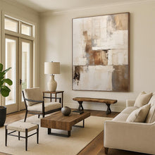Load image into Gallery viewer, “Neutral Patchwork Abstract” - Beige, Grey, Brown Abstract Art on Canvas DKH1310
