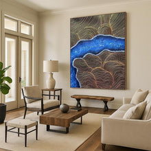 Load image into Gallery viewer, “Gold and Blue Abstract Wave” - Gold, Blue Abstract Art on Canvas DKH1345
