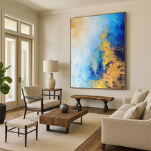 Load image into Gallery viewer, Hand - painted Extensive Blue and Gold Gradient Abstract Acrylic Art for Stylish Hallways LargeART0018
