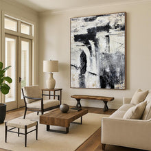 Load image into Gallery viewer, “Black and White Abstract Composition” - Industrial Minimalist Art on Canvas DKH1680

