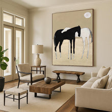 Load image into Gallery viewer, “Minimalist Horse Duo” - Black, White, and Beige Animal Art on Canvas DKH1410
