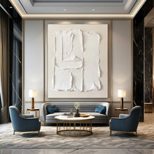 Load image into Gallery viewer, Oversized Hand - painted Textured White Plaster Acrylic Art for Minimalist Bedrooms LargeART0145
