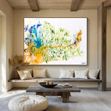 Load image into Gallery viewer, Vibrant Floral &amp; Butterfly Abstract Painting on Canvas DKH537
