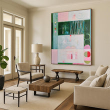Load image into Gallery viewer, Green &amp; Pink Geometric Abstract Painting, Suited for Modern Dining Room &amp; Art - Centric Workspace LargeART1852
