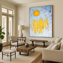 Load image into Gallery viewer, “Sunrise Strokes” - Bold Yellow Sun and Ray Art, Abstract Painting on Canvas DKH1089
