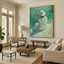 Load image into Gallery viewer, “Seaside Solitude” – Figure by the Sea Oil Painting with Soft, Calming Tones DTP088
