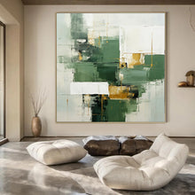 Load image into Gallery viewer, Oversized Hand - painted Green and Gold Geometric Mix Acrylic Art for Modern - Chic Dining Rooms LargeART0199
