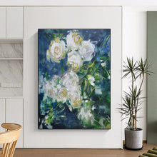 Load image into Gallery viewer, Impressionistic White Roses Art for Romantic Bedroom &amp; Floral - Themed Café LargeART0892
