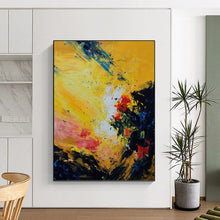 Load image into Gallery viewer, “Bold Color Explosion Abstract” - Yellow, Red, Blue Abstract Art on Canvas DKH1342
