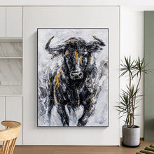 Load image into Gallery viewer, “Textured Bull with Gold Accents” - Impasto Animal Art on Canvas DKH1455
