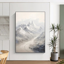 Load image into Gallery viewer, “Misty Mountain Valley in Grey and White” - Grey, White Abstract Art on Canvas DKH1264
