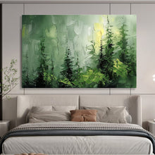 Load image into Gallery viewer, Green Forest “Misty Pines” Painting on Canvas, Atmospheric Landscape Decor DKH830
