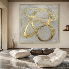Load image into Gallery viewer, Gold Curves on Gray Abstract Canvas Painting, Great for Luxury Bedroom &amp; Upscale Lounge LargeART1097
