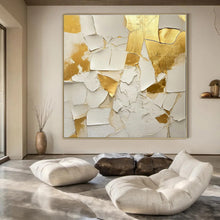 Load image into Gallery viewer, White - Gold Textured Abstract Painting, Perfect for Luxe Living Room &amp; Elegant Dining Area LargeART1381
