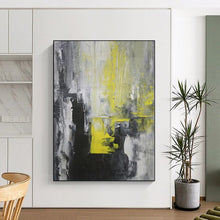 Load image into Gallery viewer, Hand - painted Substantial Gray - Yellow Abstract Urban Acrylic Art for Industrial - Style Lofts LargeART0063
