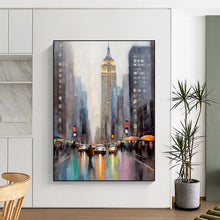 Load image into Gallery viewer, Moody Cityscape with Tall Building Abstract Painting, Ideal for Modern Office &amp; Rainy Day Lounge LargeART1912
