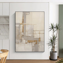 Load image into Gallery viewer, “Linear Neutral Abstract” - Grey, White, Brown Abstract Art on Canvas DKH1322
