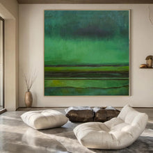 Load image into Gallery viewer, Large - Format Hand - painted Gradient Green Landscape Acrylic Art for Zen - Inspired Studies LargeART0190
