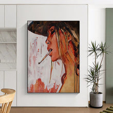 Load image into Gallery viewer, “Edgy Woman with Cigarette” - Expressive Figurative Art on Canvas DKH1642
