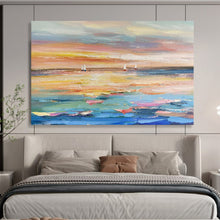 Load image into Gallery viewer, Hand - painted Large - Scale Sailboat Sunset Seascape Acrylic Art for Coastal Living Rooms LargeART1745
