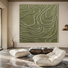 Load image into Gallery viewer, Large - Scale Hand - painted Olive Green Wavy Relief Acrylic Art for Nature - Inspired Living Rooms LargeART0144

