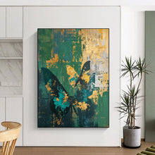 Load image into Gallery viewer, Green &amp; Gold Butterfly Abstract Painting, Ideal for Bohemian Living Room &amp; Nature - Inspired Bedroom LargeART1883
