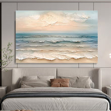 Load image into Gallery viewer, Textured “Sunset Beach Waves” Painting on Canvas, Coastal Art Statement DKH795
