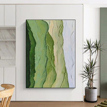 Load image into Gallery viewer, Green and White Textured Stripes Acrylic Art - Ideal for Botanical - themed Study &amp; Minimalist Living Room LargeART0634
