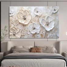 Load image into Gallery viewer, Textured White Flowers “Elegant Blooms” Painting on Canvas, Sophisticated Floral Art DKH906
