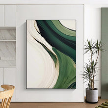 Load image into Gallery viewer, “Green &amp; White Flowing Abstraction” - Fluid Abstract Art on Canvas DKH1468
