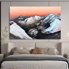 Load image into Gallery viewer, Snow - Capped Mountains with Orange Sky Abstract Painting on Canvas - “Mountain Dream” DKH651
