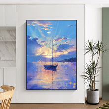 Load image into Gallery viewer, Colorful Sunset Sailboat Abstract Painting, Ideal for Coastal Living Room &amp; Relaxing Bedroom LargeART1893

