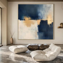 Load image into Gallery viewer, Navy &amp; Gold Abstract Canvas Painting, Perfect for Luxury Penthouse Dining Room &amp; Sophisticated Library LargeART1309
