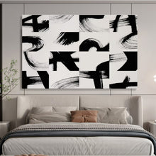 Load image into Gallery viewer, Black And White Abstract Brushstroke Painting On Canvas DKH447
