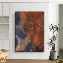 Load image into Gallery viewer, “Curved Lines on Blue and Brown” – Delicate Abstract with Curved White Lines DTP120
