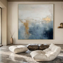 Load image into Gallery viewer, Blue - Gray with Subtle Gold Abstract Canvas Painting, Great for Serene Bathroom &amp; Modern Bedroom LargeART1211
